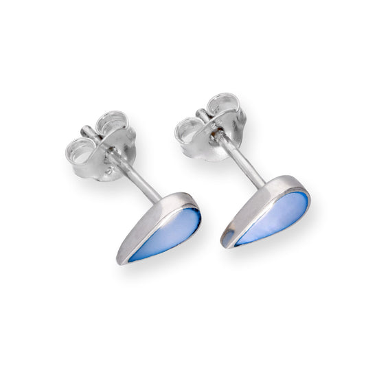 Sterling Silver & Light Blue Enamel Teardrop Stud Earrings