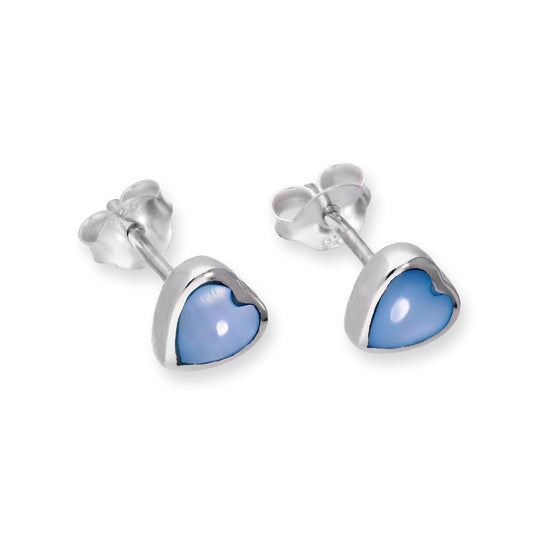 Sterling Silver & Blue Mother of Pearl Heart Stud Earrings