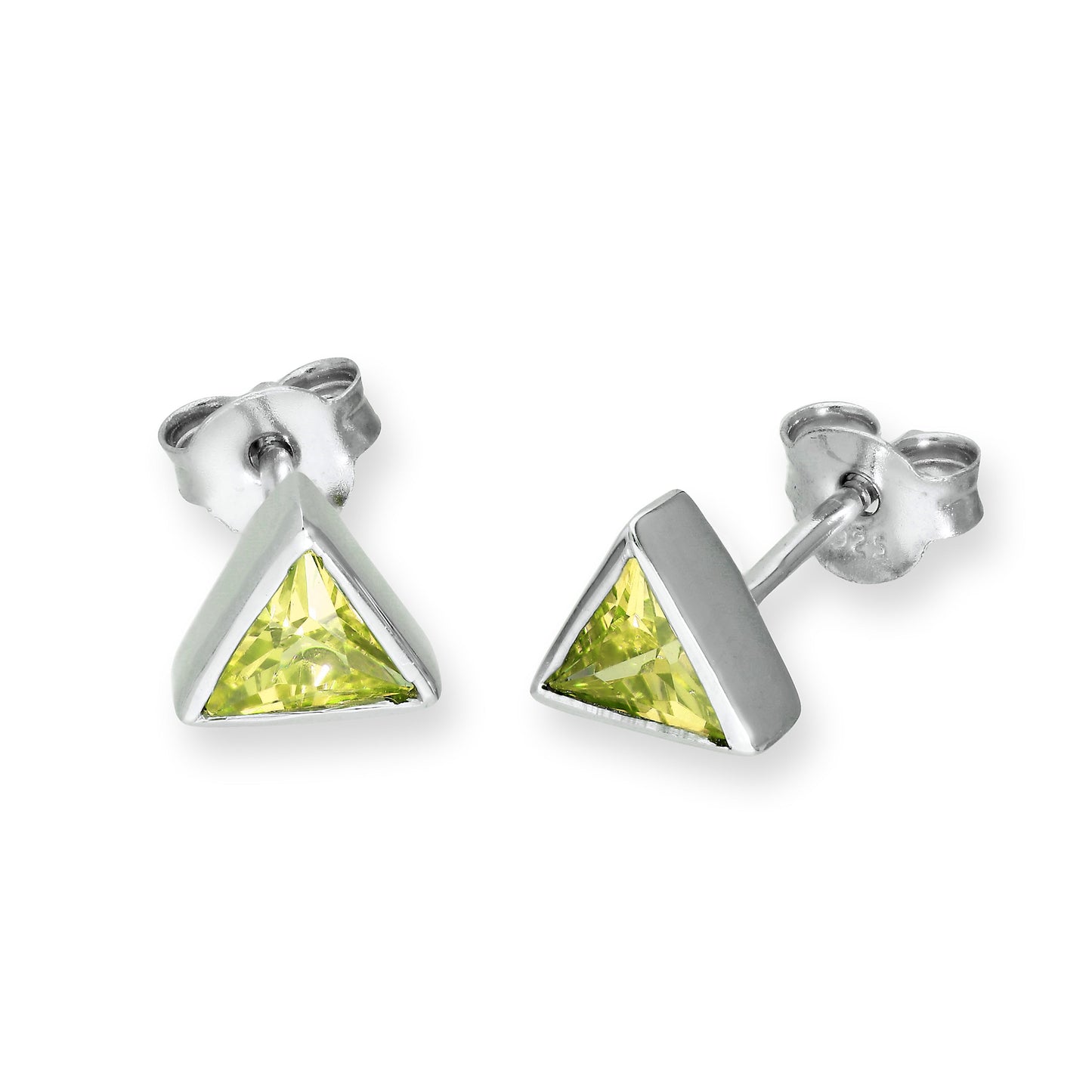 Sterling Silver & CZ Crystal Triangle Birthstone Stud Earrings