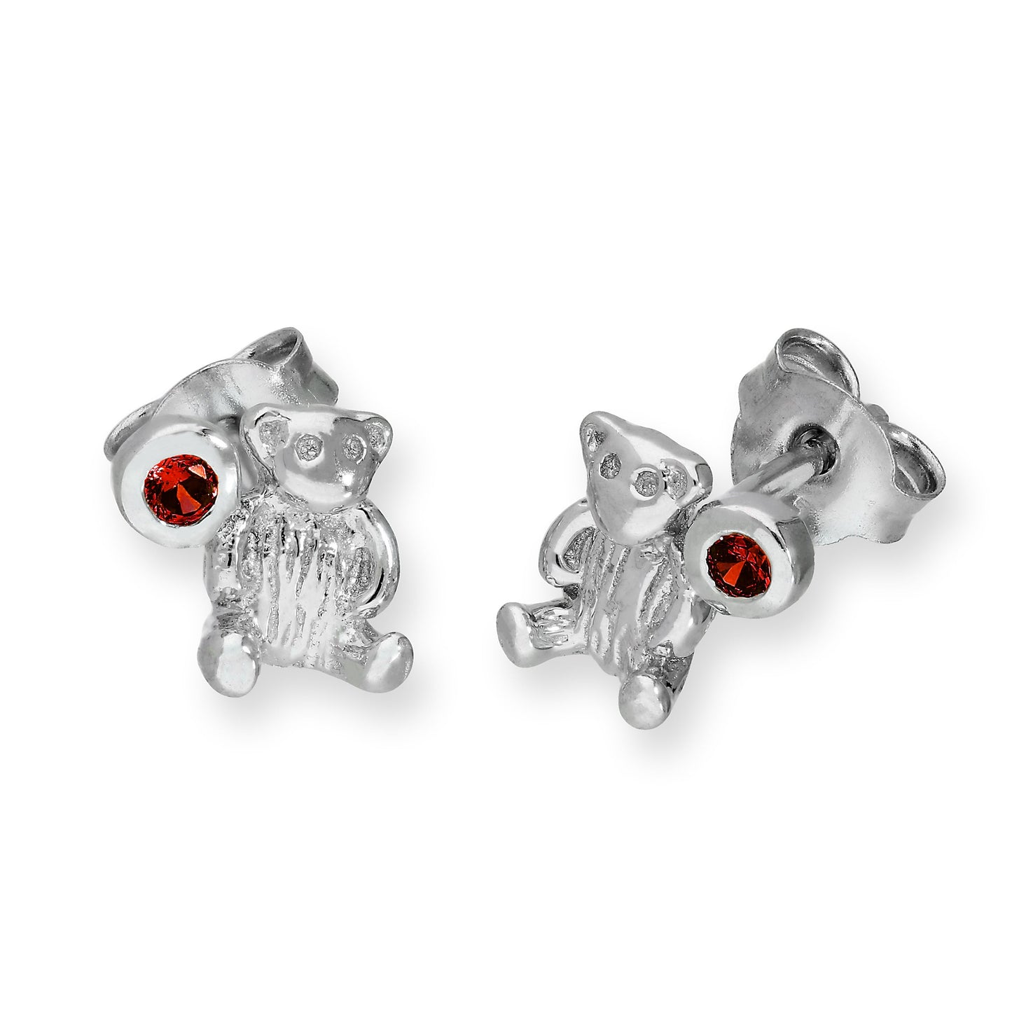 Sterling Silver Teddy Bear & CZ Crystal Birthstone Stud Earrings