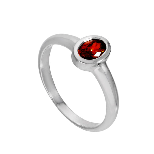 Sterling Silver & Garnet CZ Crystal Oval January Birthstone Ring Sizes J - U