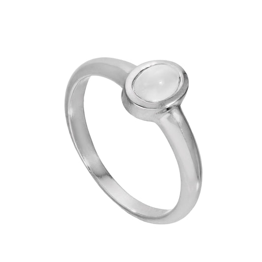 Sterling Silver & Moonstone Oval June Birthstone Ring Sizes J - U