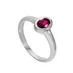 Sterling Silver & Ruby CZ Crystal Oval July Birthstone Ring Sizes J - U