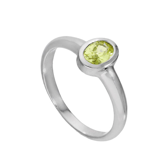 Sterling Silver & Peridot CZ Crystal Oval August Birthstone Ring Sizes J - U