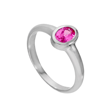 Sterling Silver & Tourmaline CZ Crystal Oval October Birthstone Ring Sizes J - U