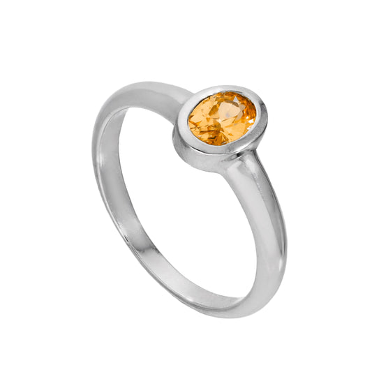 Sterling Silver & Citrine CZ Crystal Oval November Birthstone Ring Sizes J - U