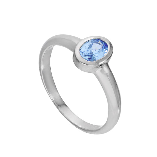 Sterling Silver & Tanzanite CZ Crystal Oval December Birthstone Ring Sizes J - U