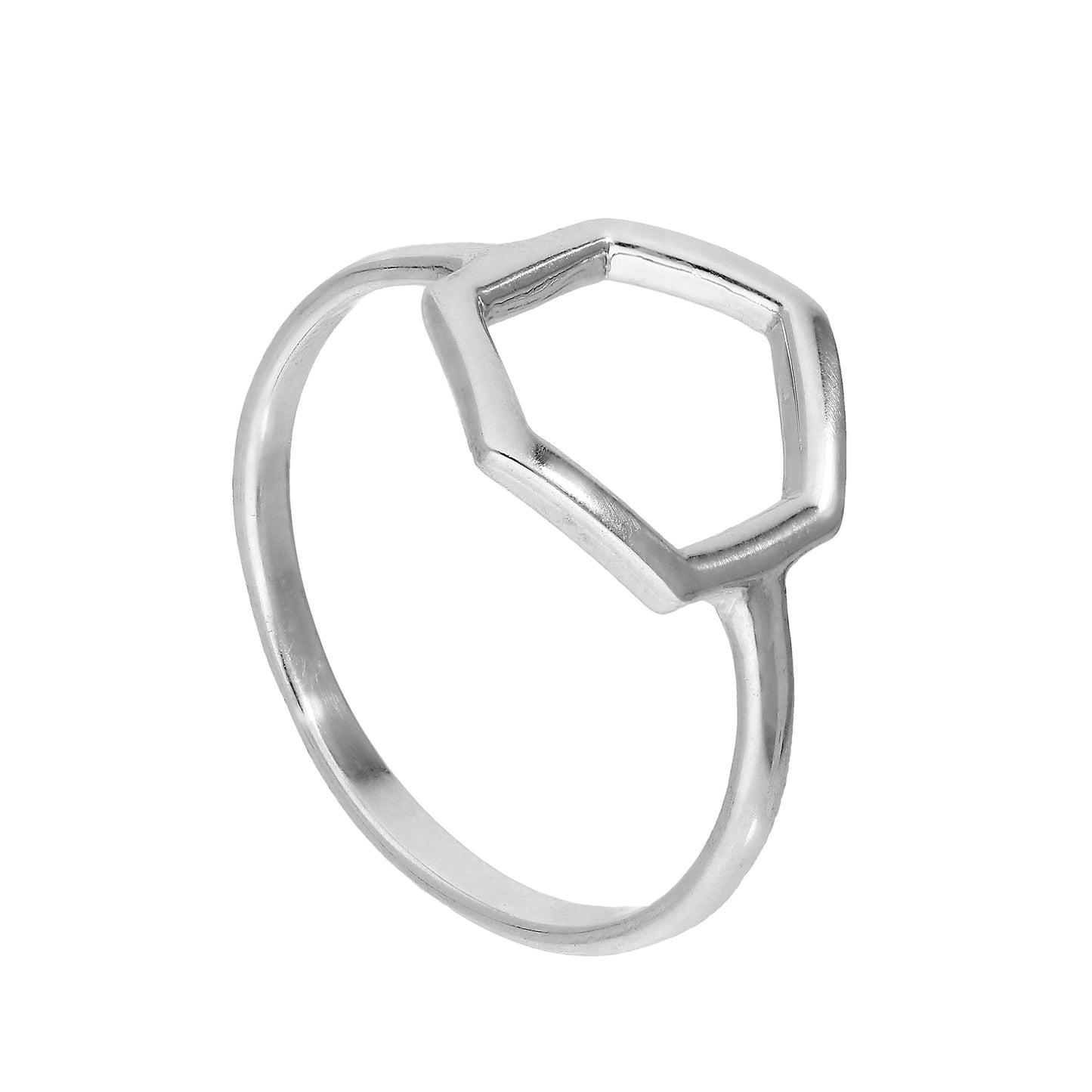 Sterling Silver Large Open Hexagon Ring Sizes J - V
