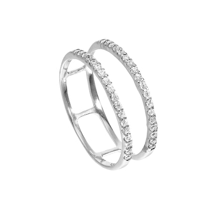 Sterling Silver & Clear CZ Crystal Double Band Ring Sizes J - V