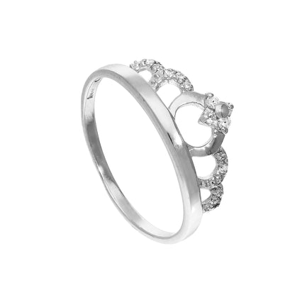 Sterling Silver & Clear CZ Crystal Tiara Ring Sizes J - U