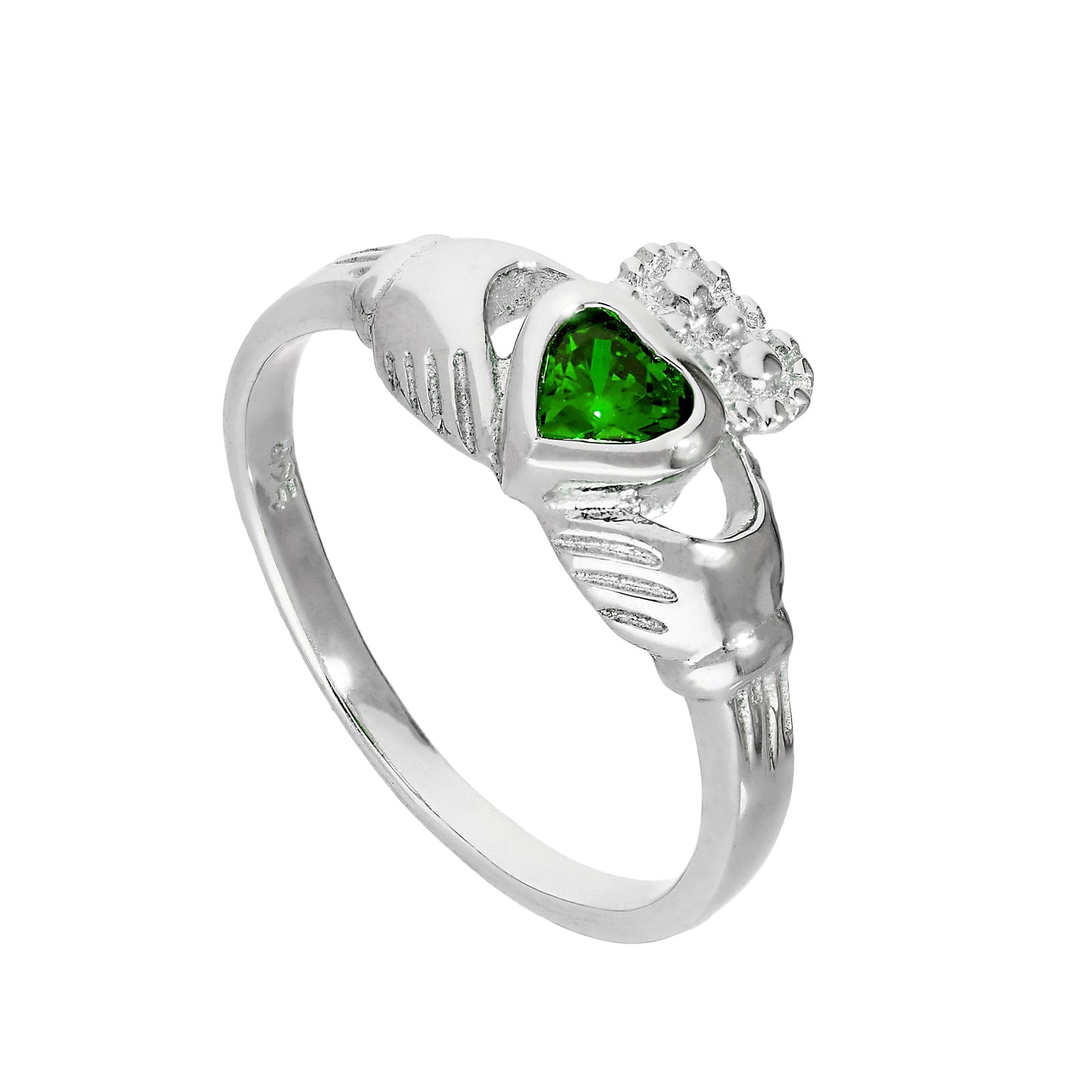Sterlingsilber & Smaragd CZ Kristall Mai Geburtsstein Claddagh Ring Größen 15 - 20