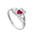 Sterling Silver & Ruby CZ Crystal July Birthstone Claddagh Ring Sizes I - U