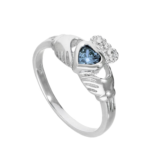 Sterling Silver & Tanzanite CZ Crystal December Birthstone Claddagh Ring I - U