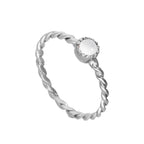 Sterling Silver & Moonstone June Birthstone Twisted Rope Ring I - U