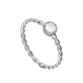 Sterling Silver & Moonstone June Birthstone Twisted Rope Ring I - U
