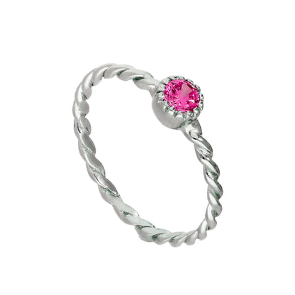 Sterling Silver & Tourmaline CZ Crystal October Birthstone Twisted Rope Ring I - U