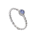 Sterling Silver & Tanzanite CZ Crystal December Birthstone Twisted Rope Ring I - U