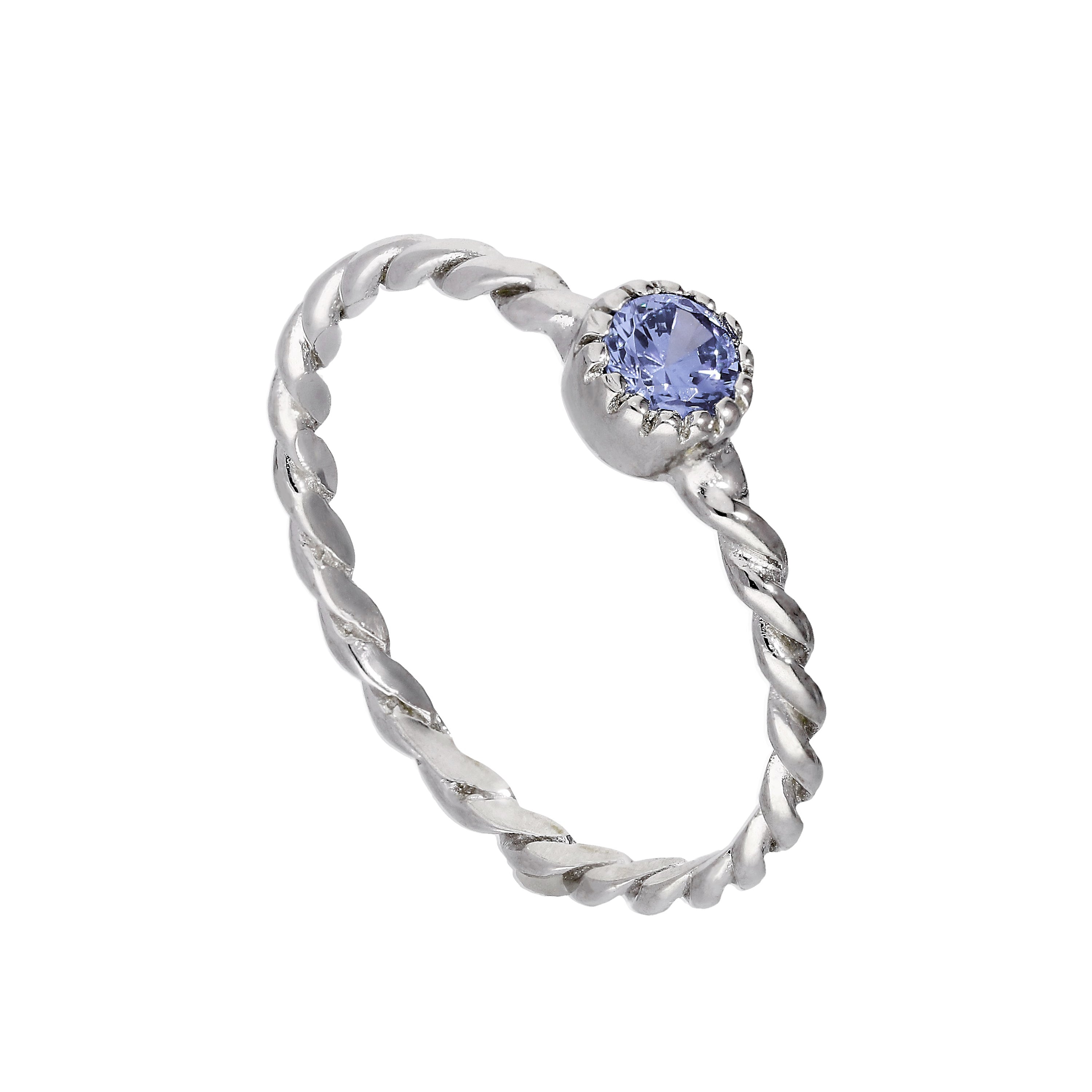 Sterling Silver & Tanzanite CZ Crystal December Birthstone Twisted Rope Ring I - U