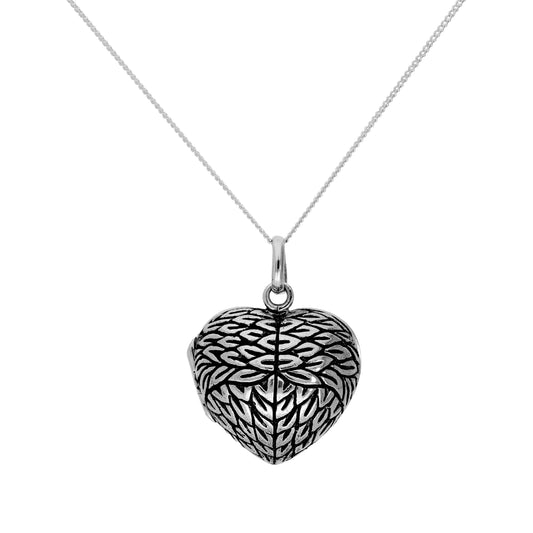 Sterling Silver Engravable Angel Wing Heart Locket on Chain 16 - 22 Inches