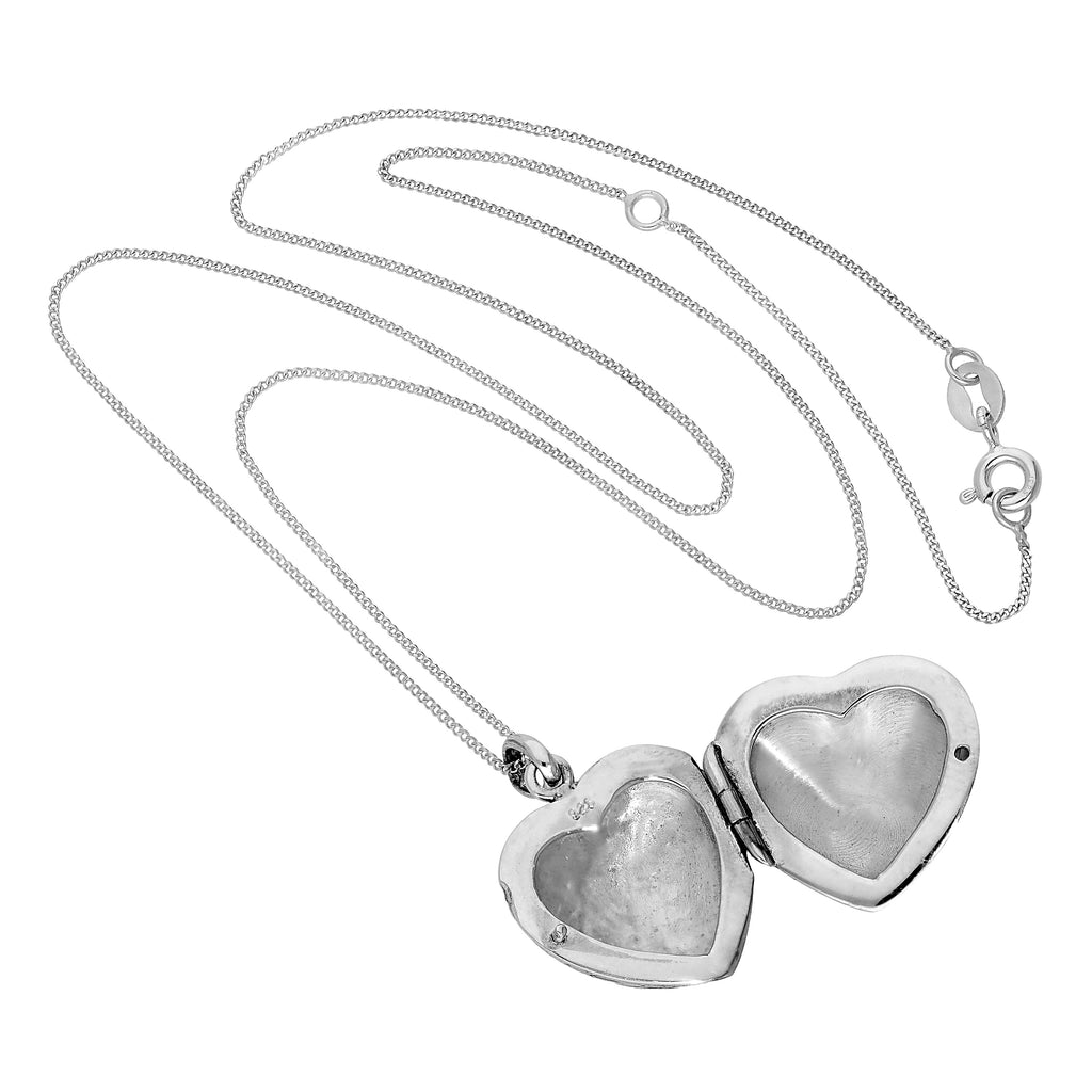 Sterling Silver Engravable Angel Wing Heart Locket on Chain 14 - 32 Inches