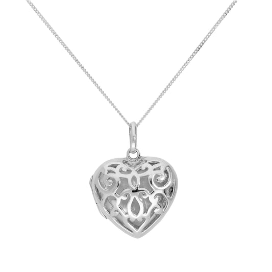 Sterling Silver Engravable Heart Locket w Open Swirls Design 16 - 22 Inches