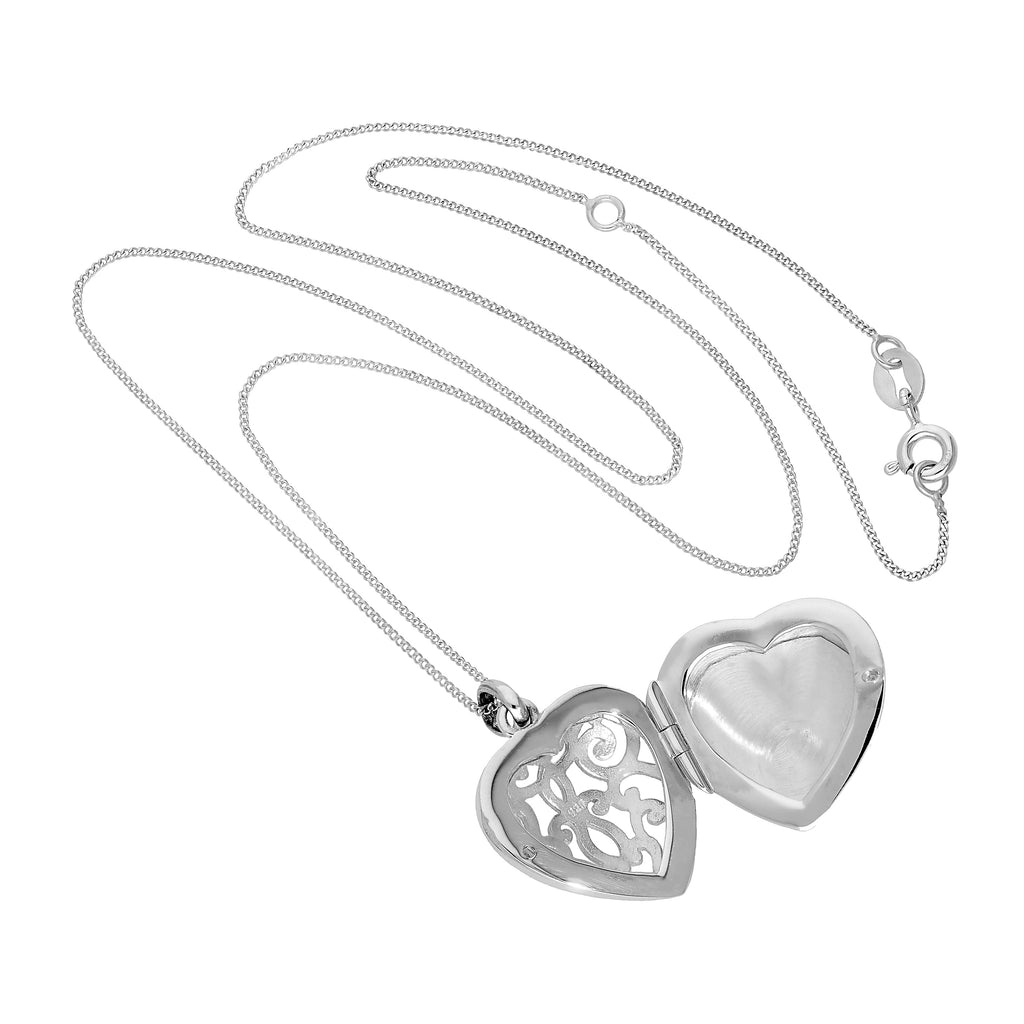 Sterling Silver Engravable Heart Locket w Open Swirls Design 14 - 32 Inches
