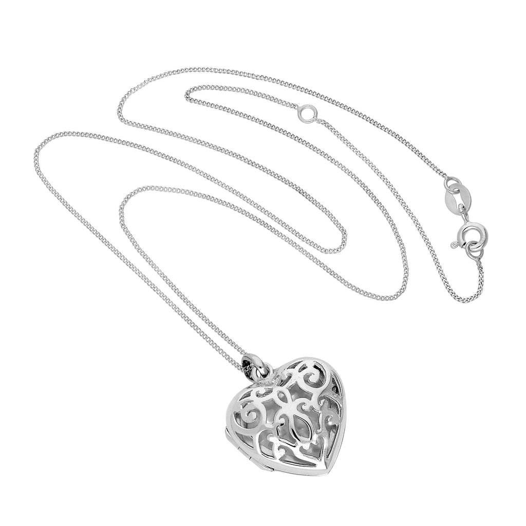 Sterling Silver Engravable Heart Locket w Open Swirls Design 14 - 32 Inches