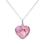 Sterling Silver & Dyed Pink Mother of Pearl Engravable Heart Locket 14-32 Inches