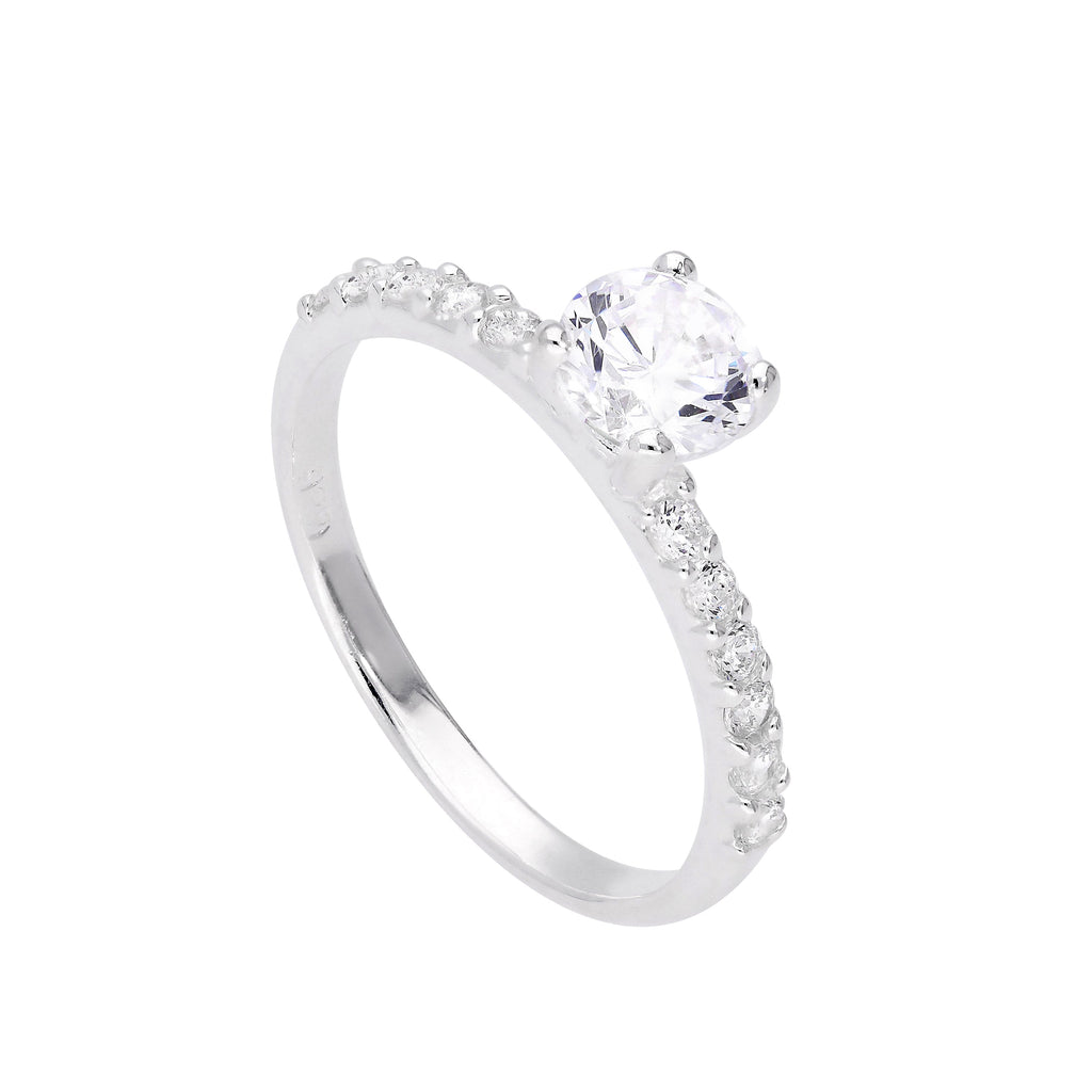 Sterling Silver & Clear CZ Crystal Ring w CZ Crystals on Shoulders Size J - V