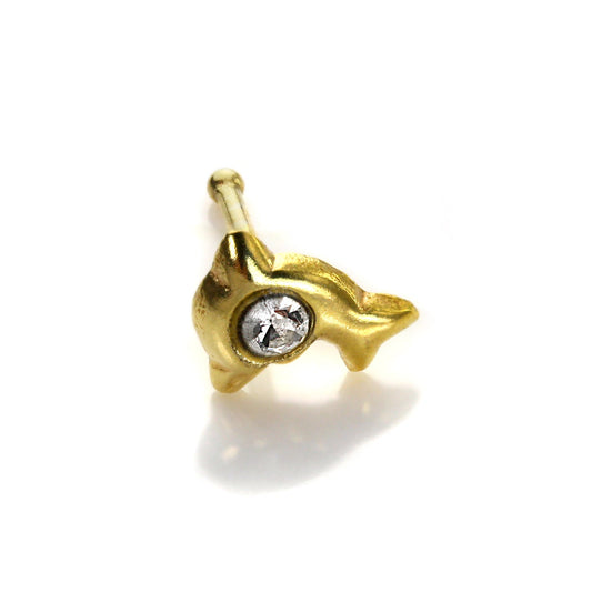 9ct Gelbgold Clear CZ Dolphin Nose Stud