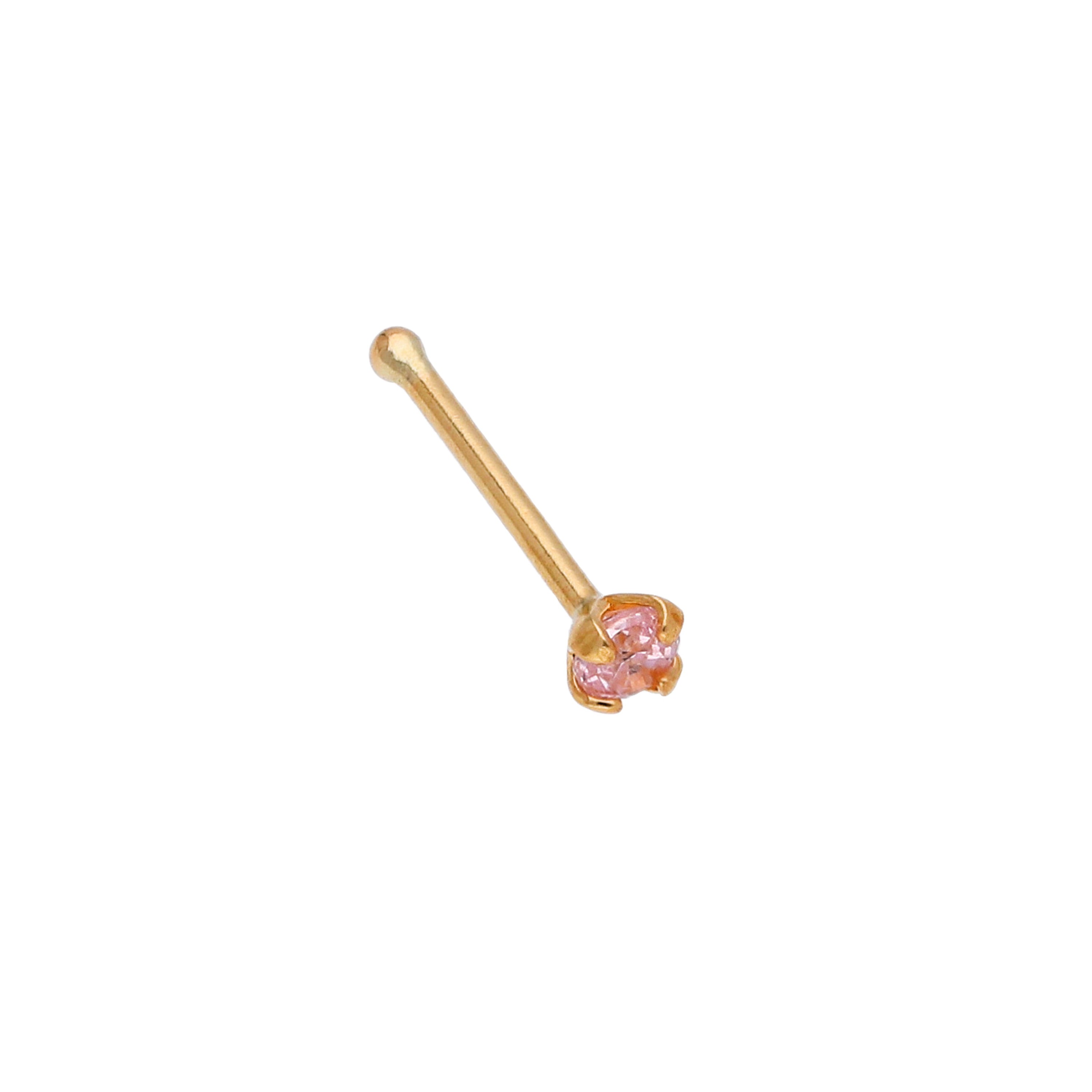 9ct Yellow Gold Pink Crystal Nose Stud