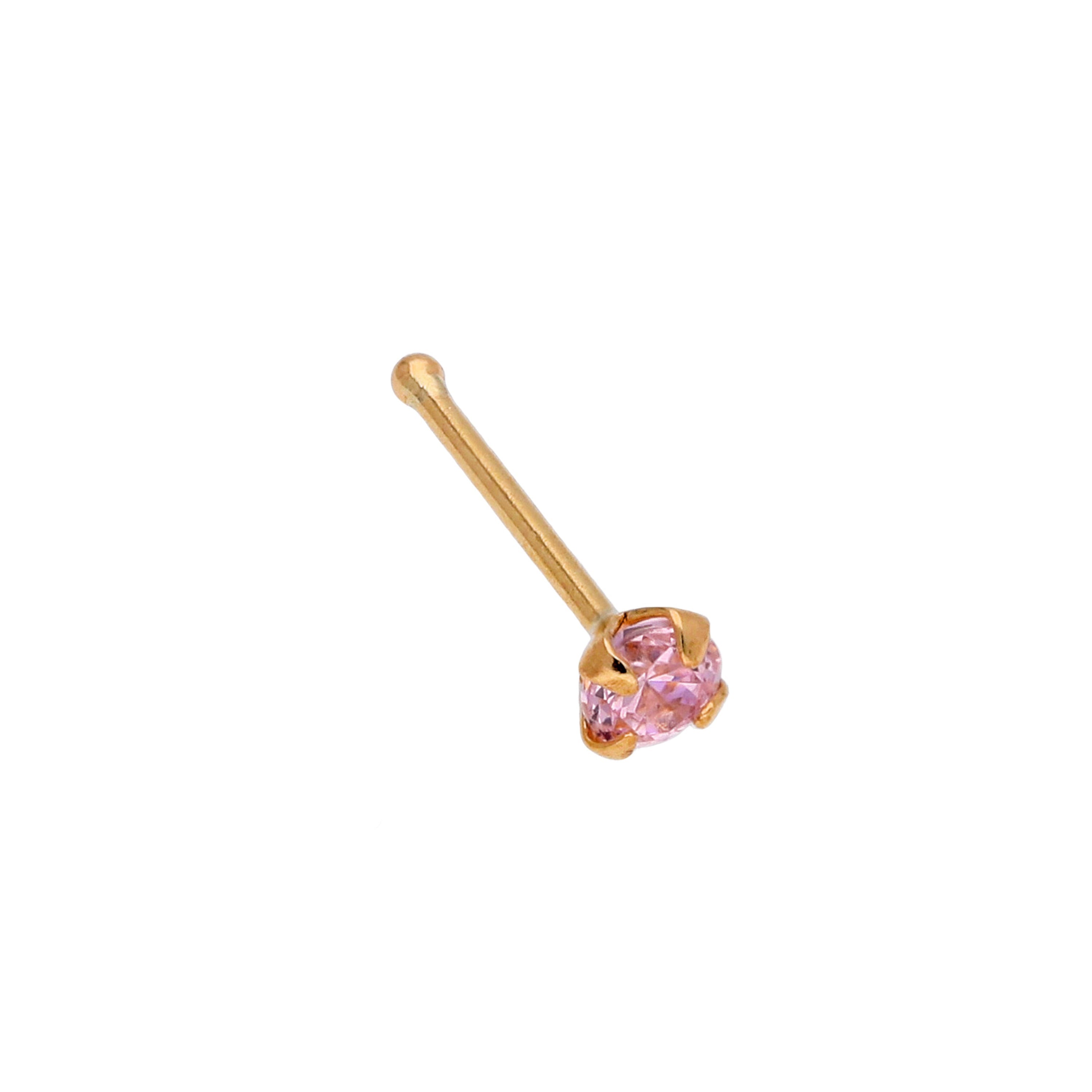 9ct Yellow Gold Pink Crystal Nose Stud