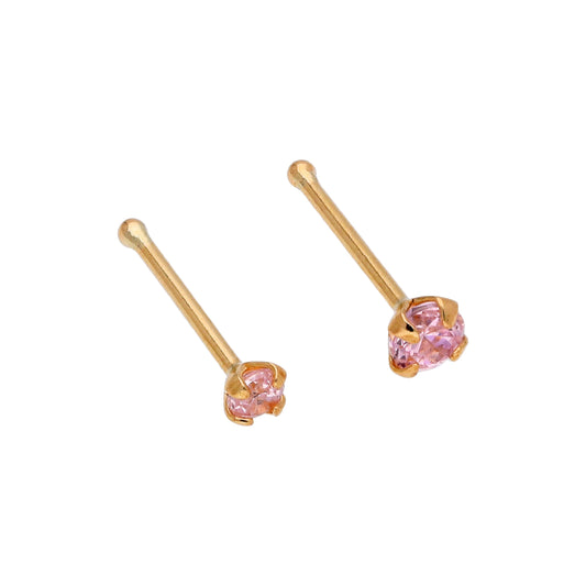 9ct Yellow Gold Pink Crystal Nose Stud