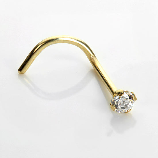 9ct Yellow Gold Cubic Zirconia Crystal Nose Screw Hook