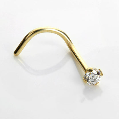 9ct Yellow Gold Cubic Zirconia Crystal Nose Screw Hook