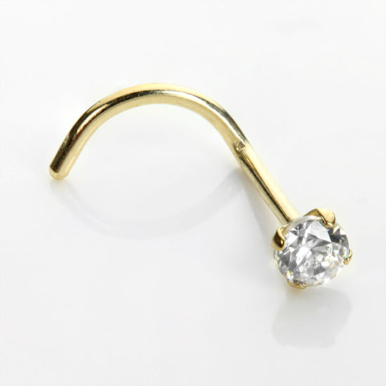9ct Yellow Gold Cubic Zirconia Crystal Nose Screw Hook
