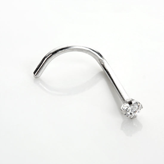 9ct White Gold Cubic Zirconia Crystal Nose Screw Hook