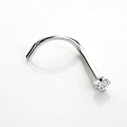 9ct White Gold Cubic Zirconia Crystal Nose Screw Hook