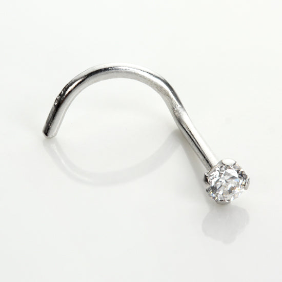 9ct White Gold Cubic Zirconia Crystal Nose Screw Hook