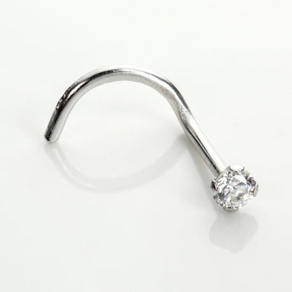 9ct White Gold Cubic Zirconia Crystal Nose Screw Hook