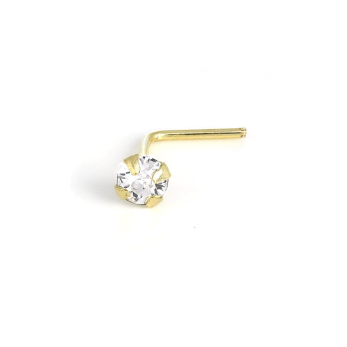 9ct Gold L-Shaped Crystal Nose Stud 1.5mm - 2.5mm
