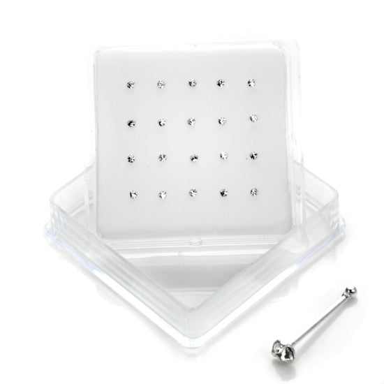20 Pack Sterling Silver 3 Prong Set CZ 2mm Nose Studs