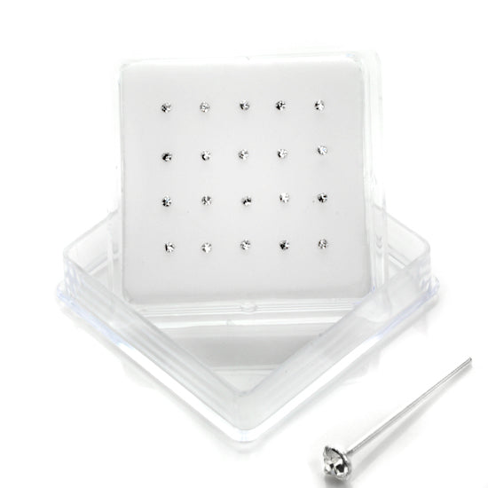 20 Pack Sterling Silver 3 Prong Set CZ 2mm Nose Studs