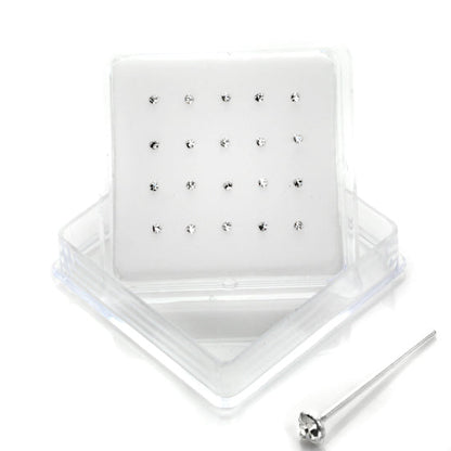 20 Pack Sterling Silver 3 Prong Set CZ 2mm Nose Studs