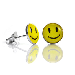 Sterling Silver 8mm Yellow Smiley Face Stud Earrings