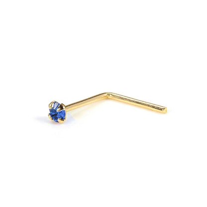 9ct Yellow Gold L-Shaped 1.5mm Round CZ Crystal Nose Stud Pin - jewellerybox