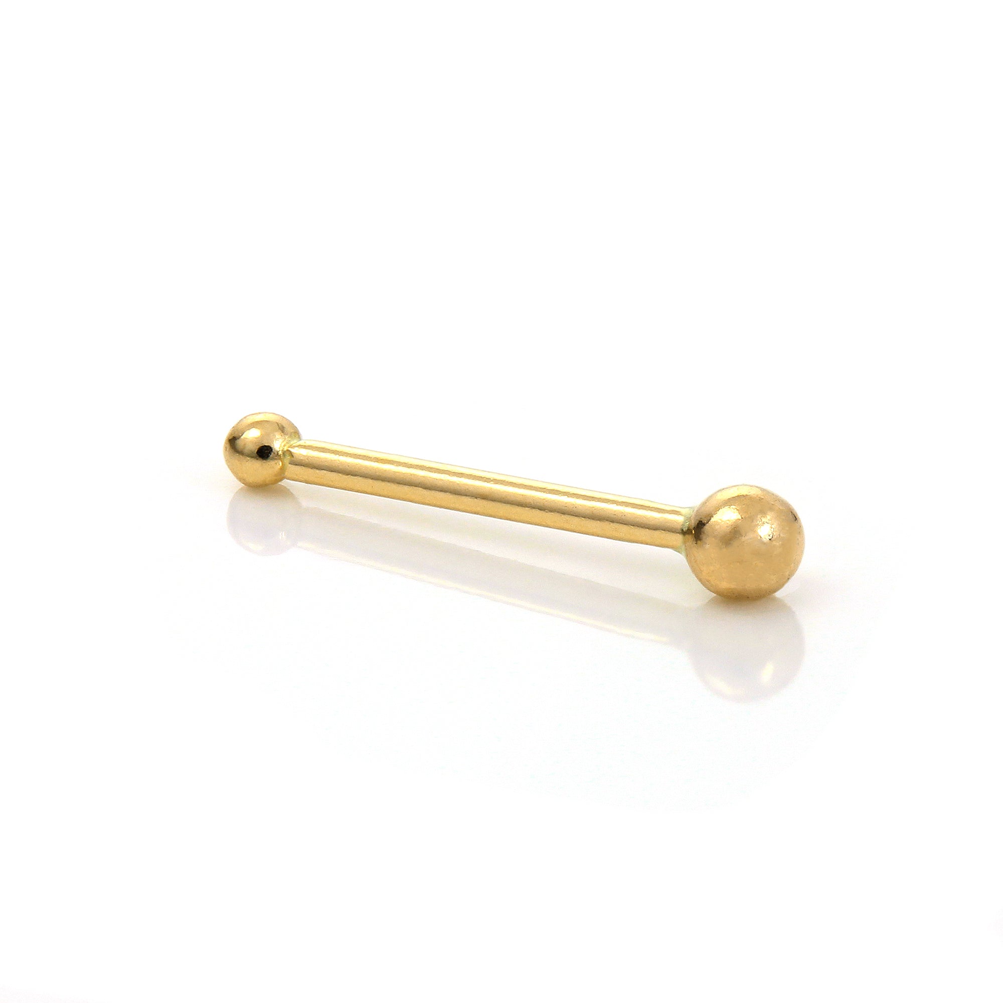 9ct Yellow Gold 1.5mm Ball 6mm Barbell Nose Pin Stud