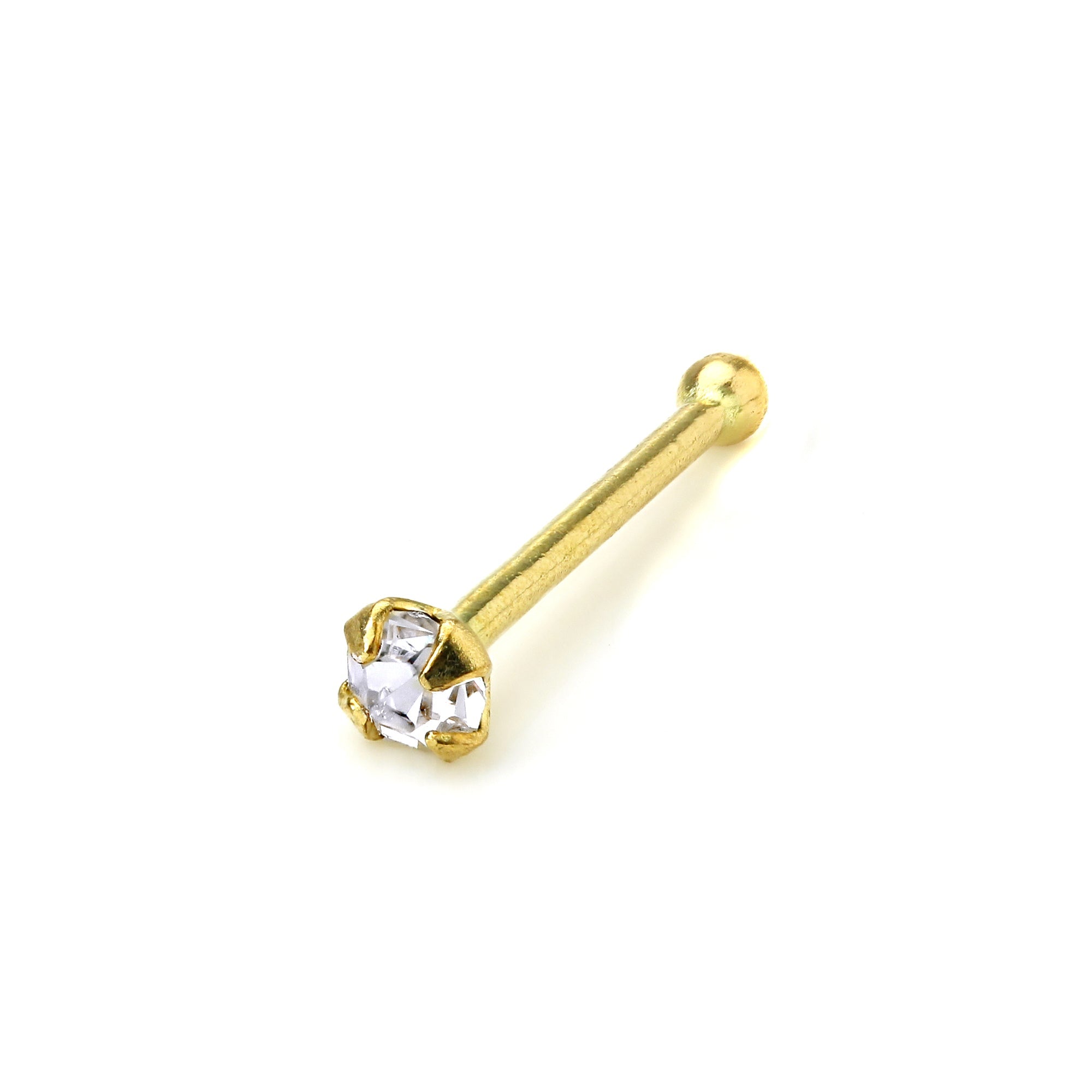 9ct Gold & 1.5mm CZ Crystal Prong Set Ball End Nose Pin