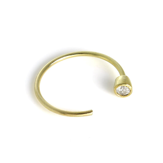 9ct Gold & 2mm Rubover CZ Crystal Open Nose Hoop Ring