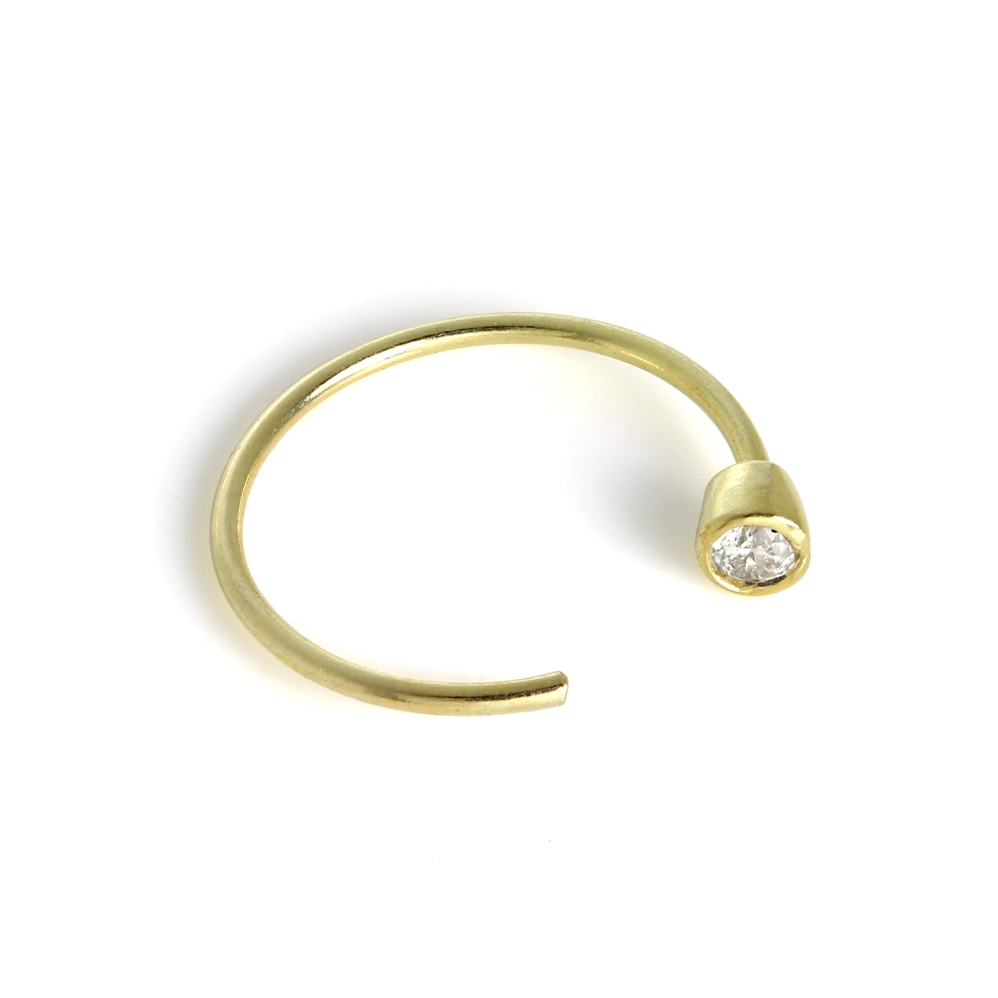 9ct Gold & 2mm Rubover CZ Crystal Open Nose Hoop Ring